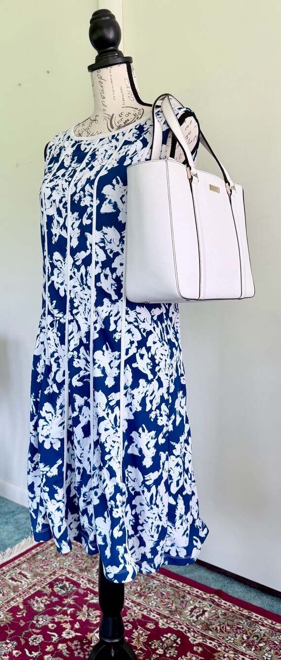 Ann Taylor Floral Print Sleeveless Fit and Flare Dress with Pinstripe Size 10